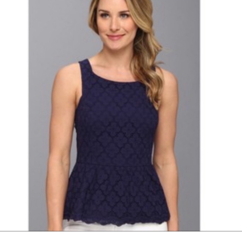 Lilly Pulitzer navy openwork broderie peplum top size 6 party evening S - Picture 2 of 9